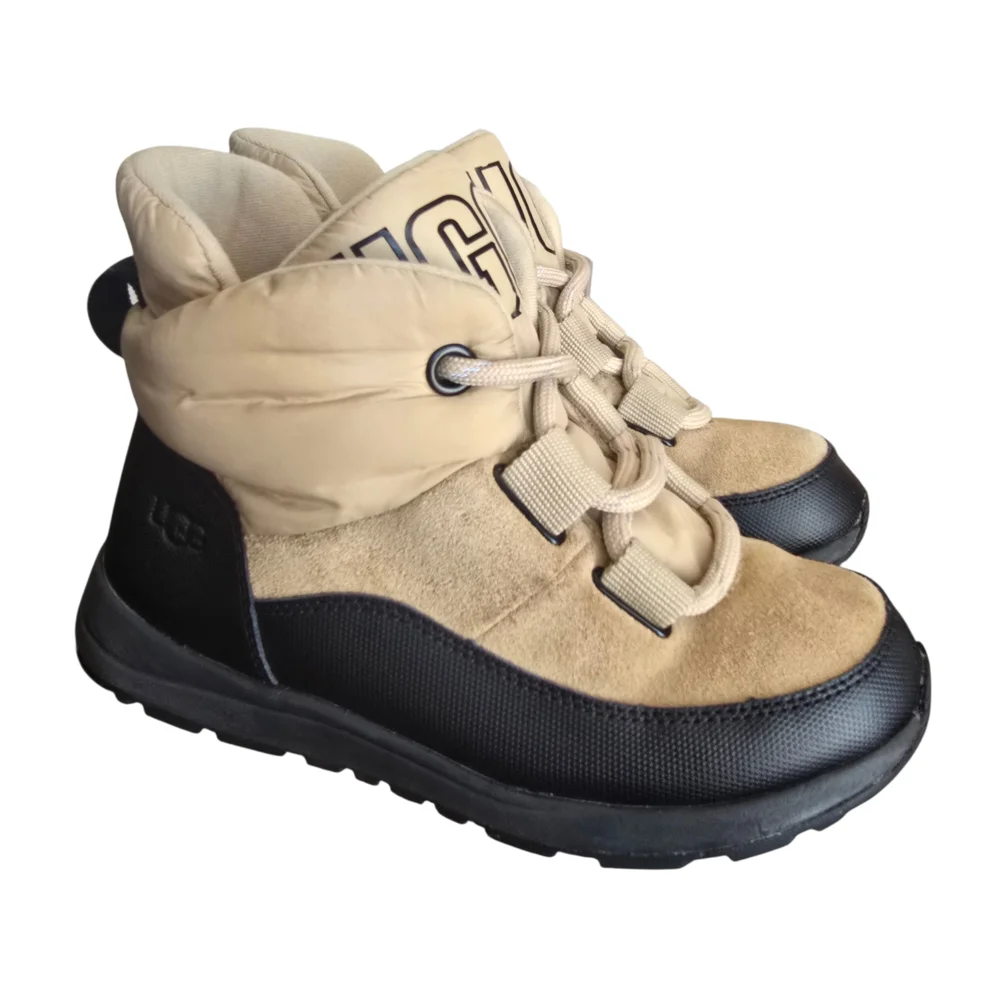 UGG Yose Lace Boots Beige Black Junior Suede-Trim Size 3